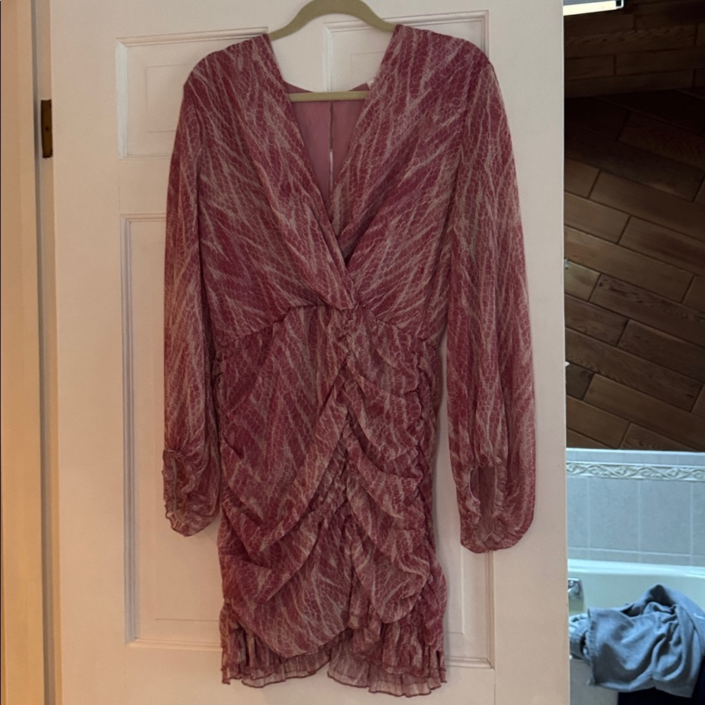 Pink Patterned Long Sleeve Dress